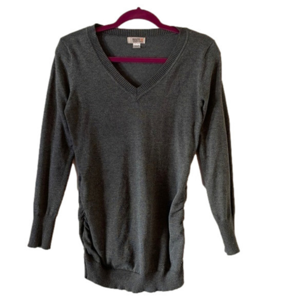𝅺ROUTE 66 original clothing co. medium long grey sleeve v neck ruched sweater